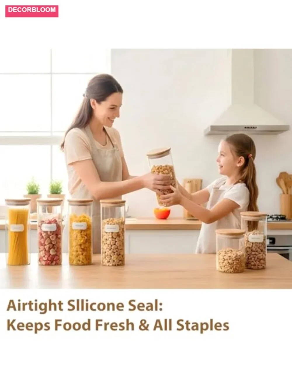 Large Airtight Pasta Storage Canisters with Bamboo Lids - 3 Pack